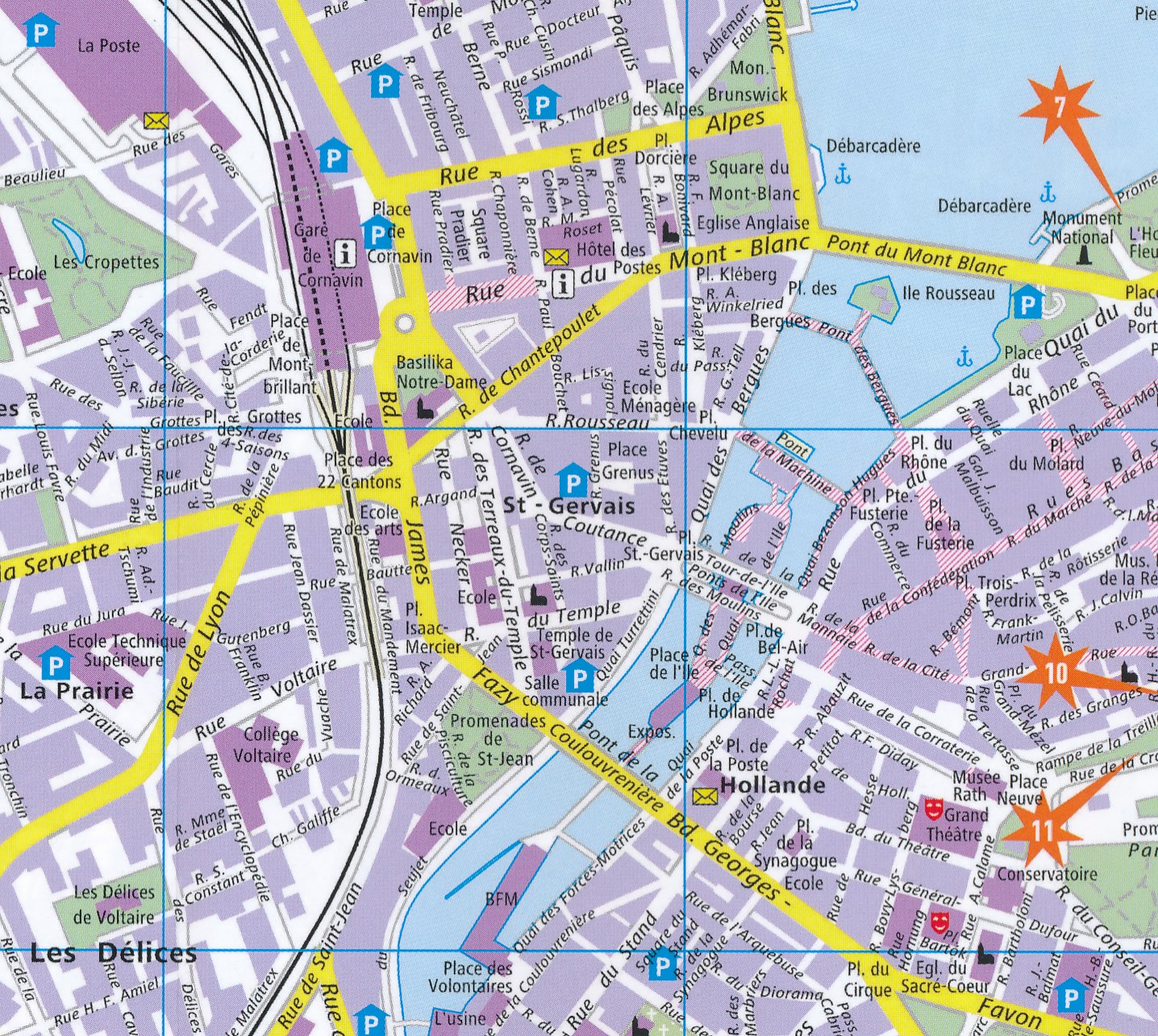 Stadsplattegrond 3 in 1 city map Geneve Genève Hallwag